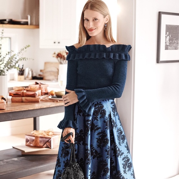 White House Black Market Sweaters - White House Black Market off shoulder ruffle sweater